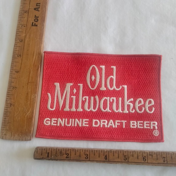 Old Milwaukee Genuine Draft Beer Large Red & White Patch Vintage - Picture 1 of 2